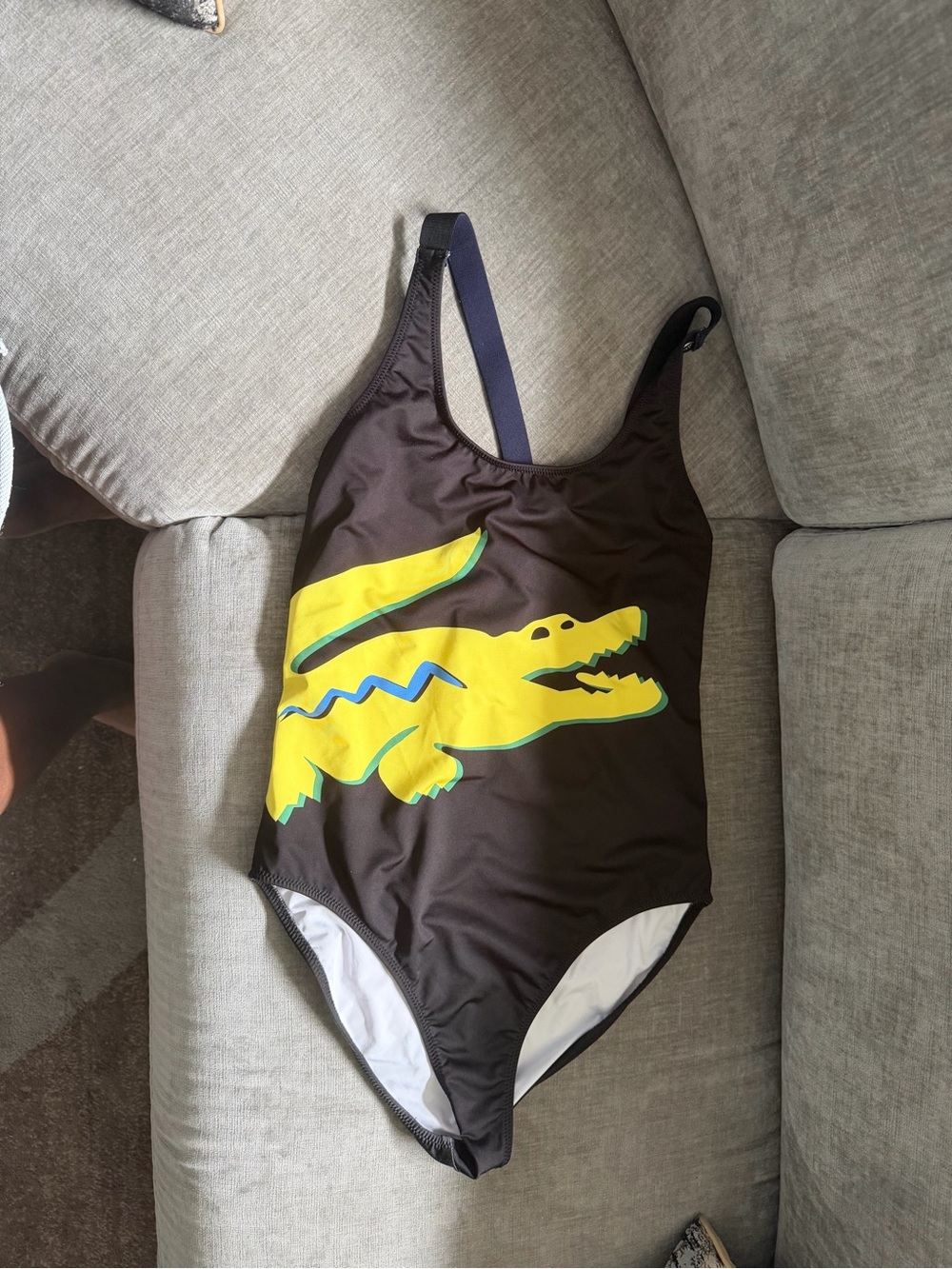 Lacoste Black Kids One-Piece Swimsuit with Yellow Crocodile